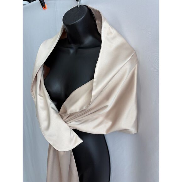 Adrianna Papell NWT Tull Thru Wrap Charmeuse Champagne Satin Evening Scarf OS - Picture 5 of 9